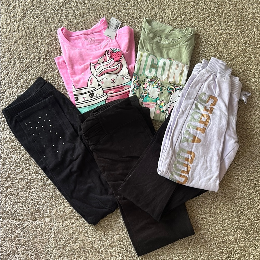 Unicorn and Cat Graphic Tees and Black Pants Set with Sweat Pants (49)